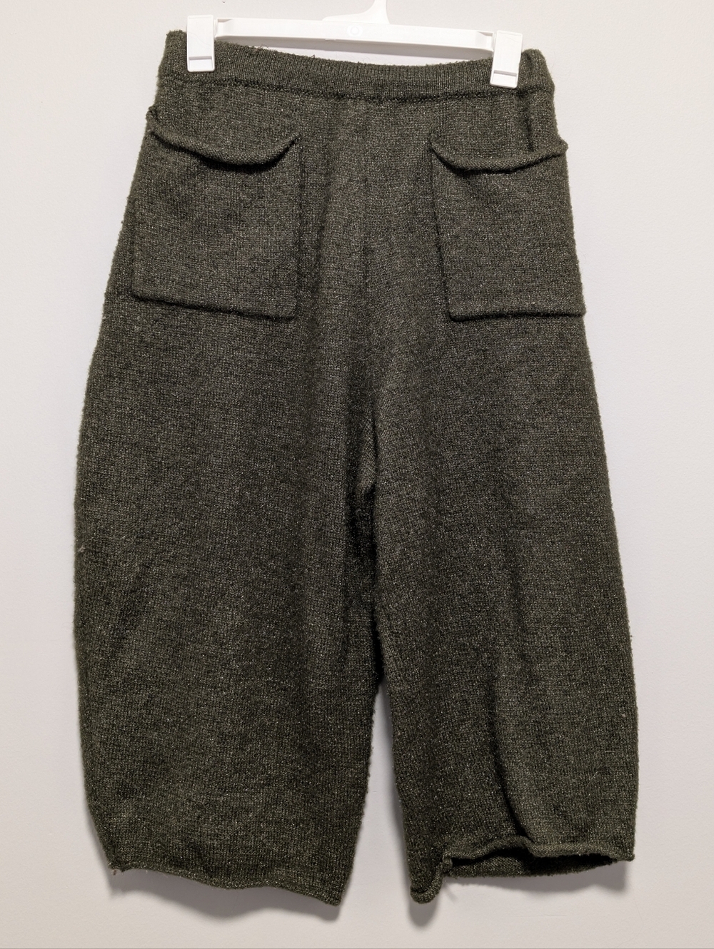 Wide Leg Knit Pants with Front Patch Pockets - Olive